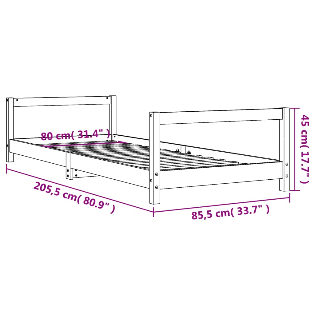 Giroletto Per Bambini Nero 80X200 Cm In Legno Massello Di Pino