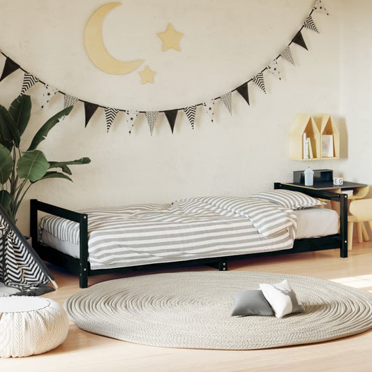 Giroletto Per Bambini Nero 80X200 Cm In Legno Massello Di Pino