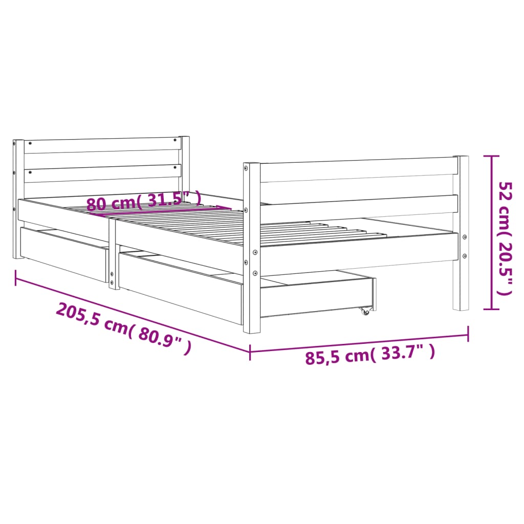 Giroletto Bambini Con Cassetti 80X200Cm Massello Di Pino