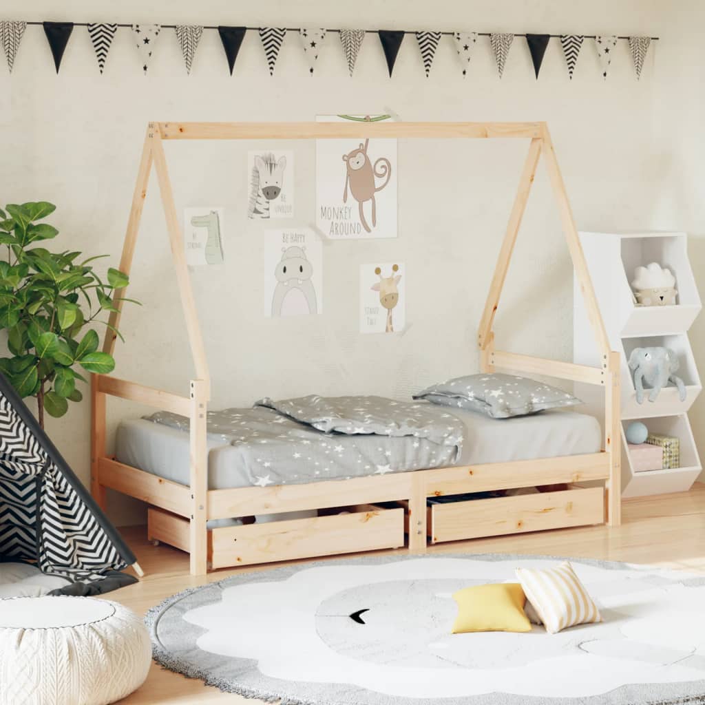 Giroletto Per Bambini Con Cassetti 90X190Cm Legno Massello Pino