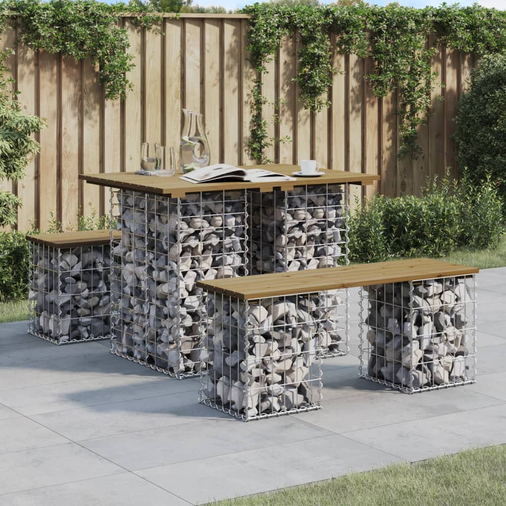 Tavolo Da Giardino In Gabbione Design 100X70X72 Cm In Legno Di Pino Impregnato Marrone Scuro