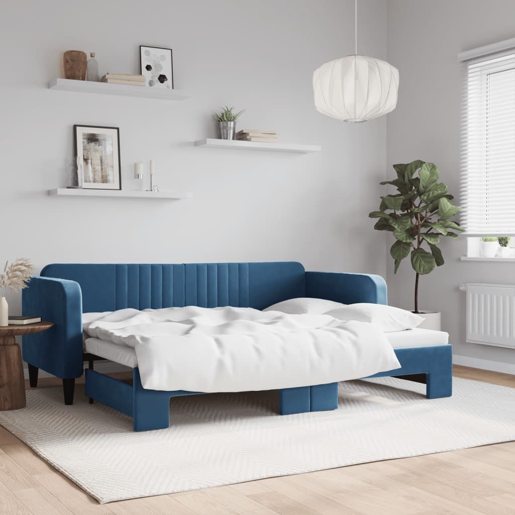 Divano Letto Estraibile Con Cassetti In Velluto Blu