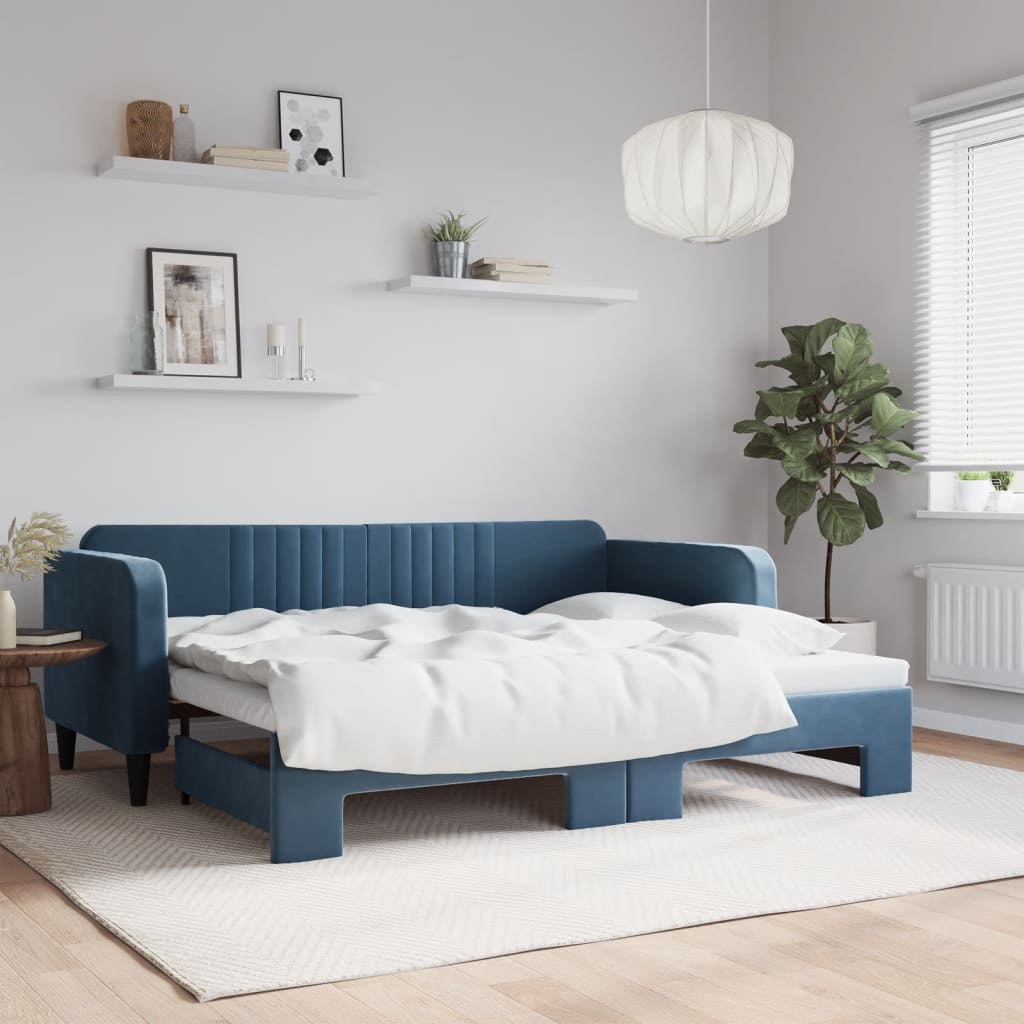 Divano Letto Estraibile Con Cassetti In Velluto Blu