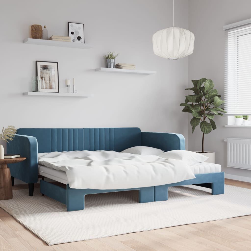 Divano Letto Estraibile Con Cassetti In Velluto Blu
