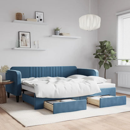 Divano Letto Estraibile Con Cassetti In Velluto Blu