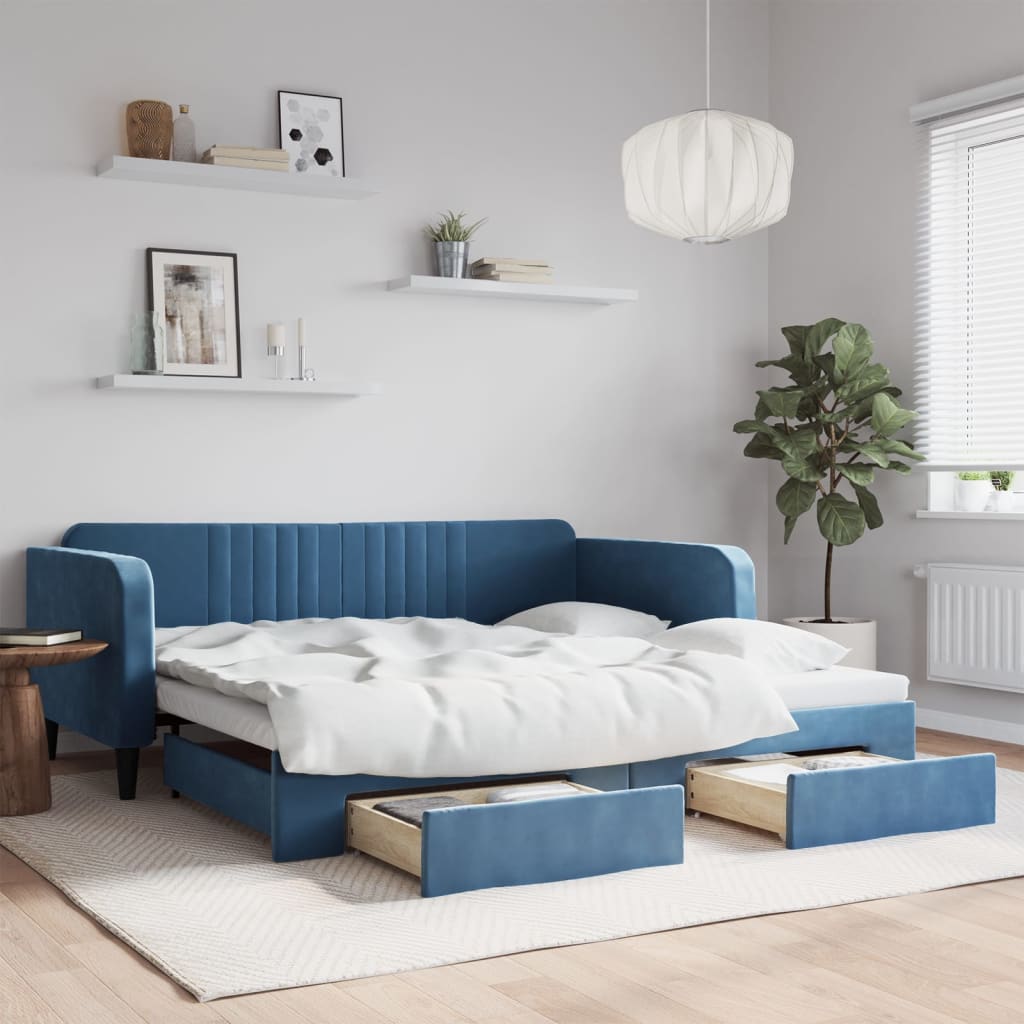 Divano Letto Estraibile Con Cassetti In Velluto Blu