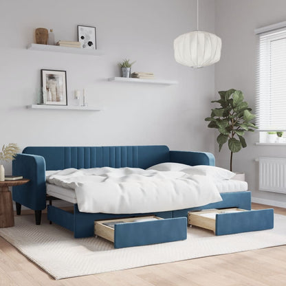 Divano Letto Estraibile Con Cassetti In Velluto Blu