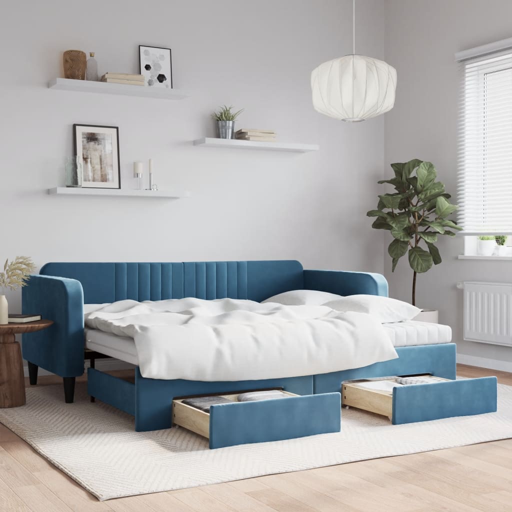 Divano Letto Estraibile Con Cassetti In Velluto Blu