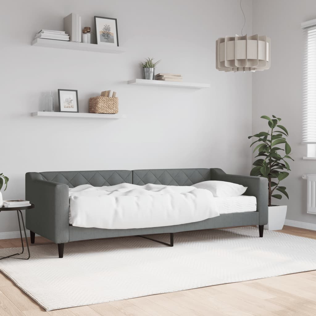 Divano Letto Estraibile Cassetti 90X200Cm Tessuto Grigio Scuro