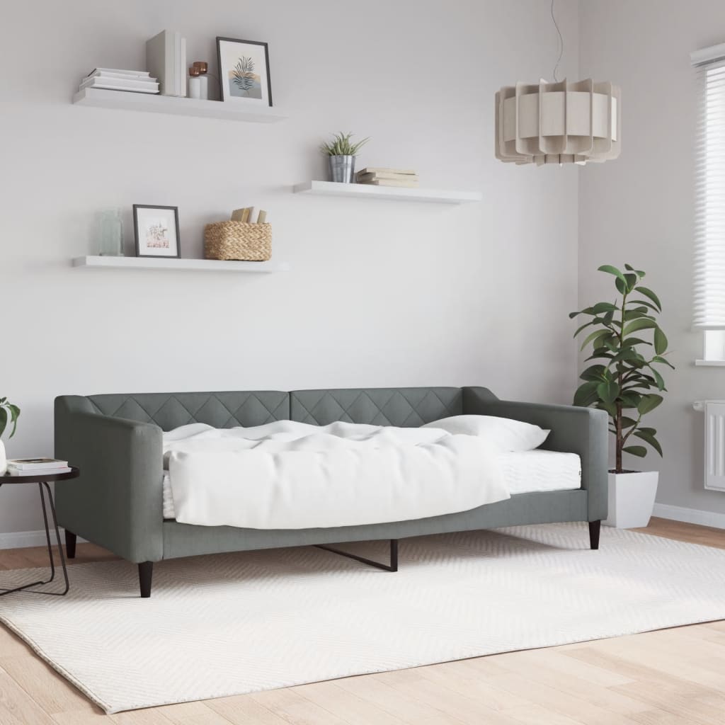 Divano Letto Estraibile Cassetti 90X200Cm Tessuto Grigio Scuro