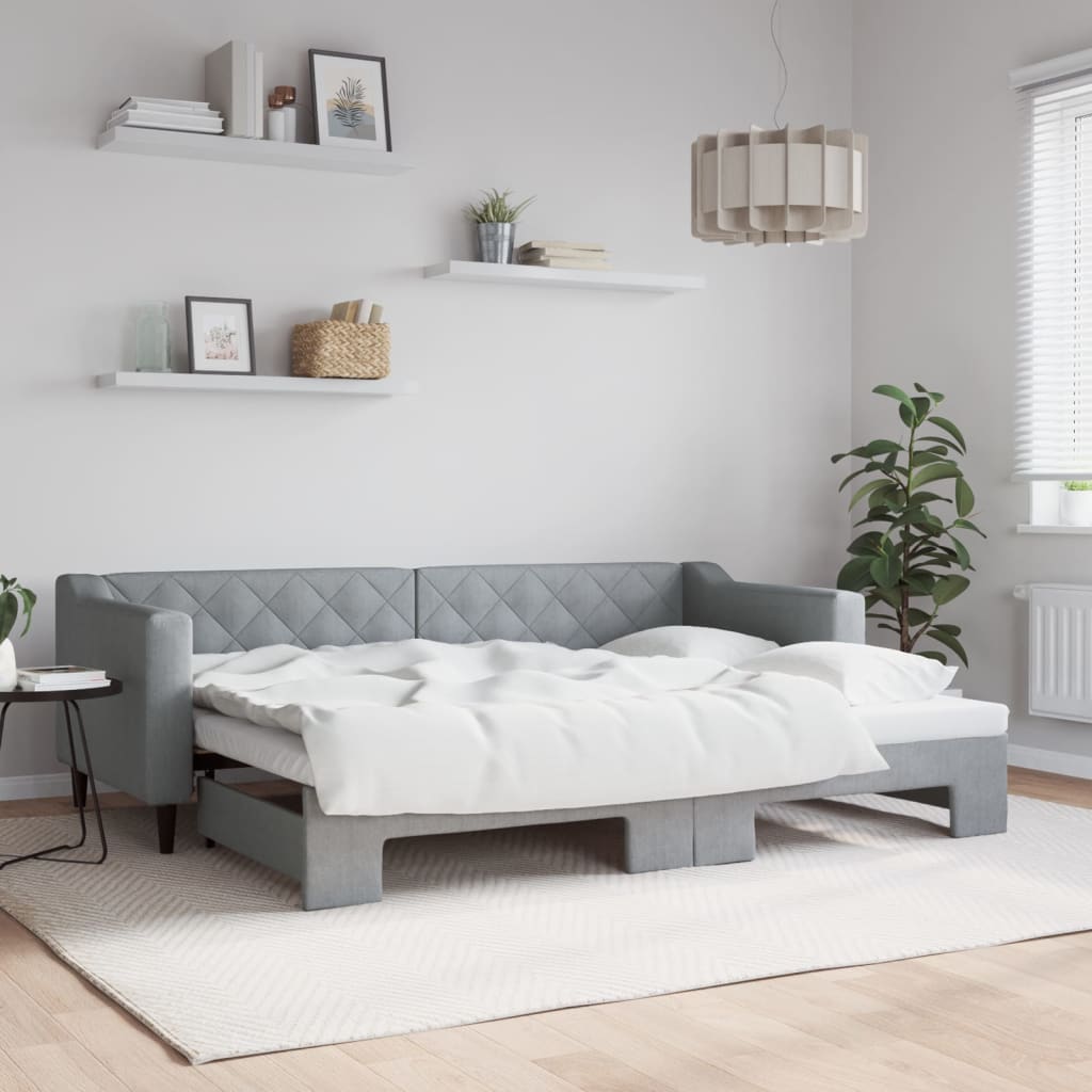 Divano Letto Estraibile Cassetti 80X200Cm Tessuto Grigio Chiaro