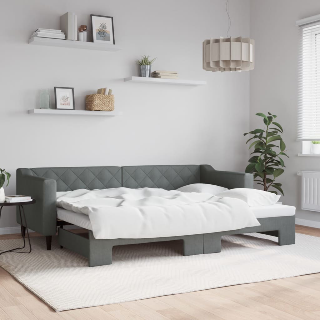 Divano Letto Estraibile Cassetti 90X200Cm Tessuto Grigio Scuro
