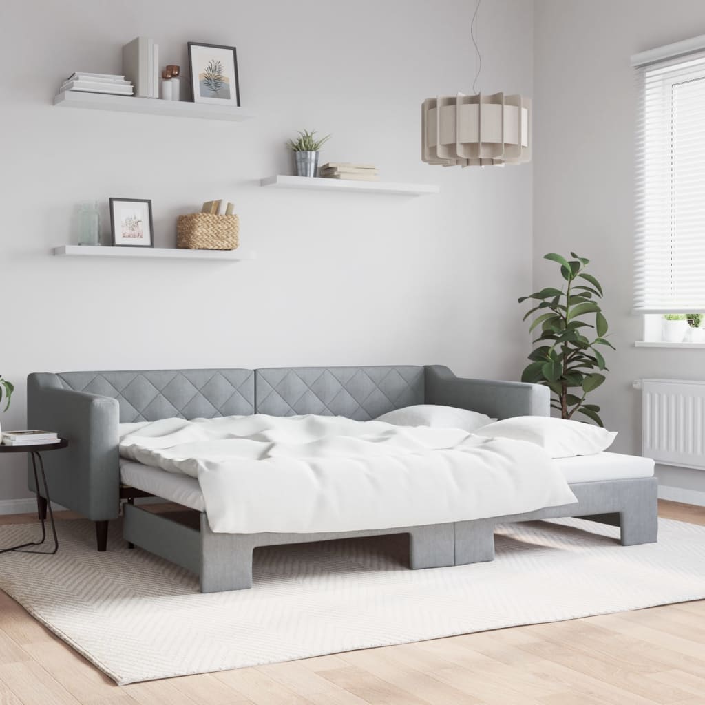 Divano Letto Estraibile Cassetti 80X200Cm Tessuto Grigio Chiaro