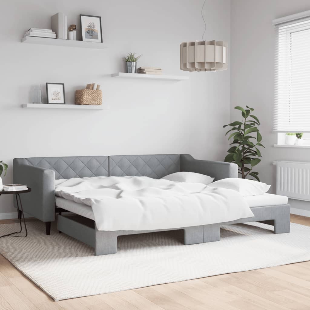 Divano Letto Estraibile Cassetti 80X200Cm Tessuto Grigio Chiaro