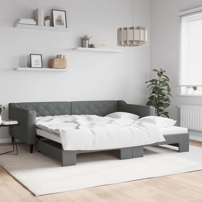 Divano Letto Estraibile Cassetti 90X200Cm Tessuto Grigio Scuro