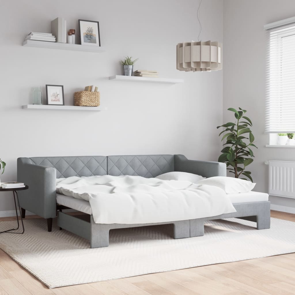 Divano Letto Estraibile Cassetti 80X200Cm Tessuto Grigio Chiaro