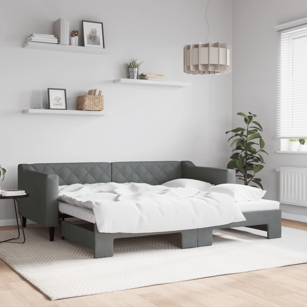 Divano Letto Estraibile Cassetti 90X200Cm Tessuto Grigio Scuro