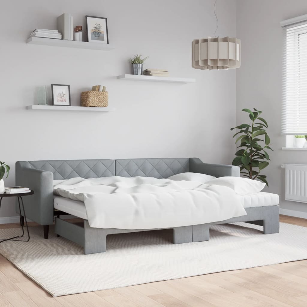 Divano Letto Estraibile Cassetti 80X200Cm Tessuto Grigio Chiaro