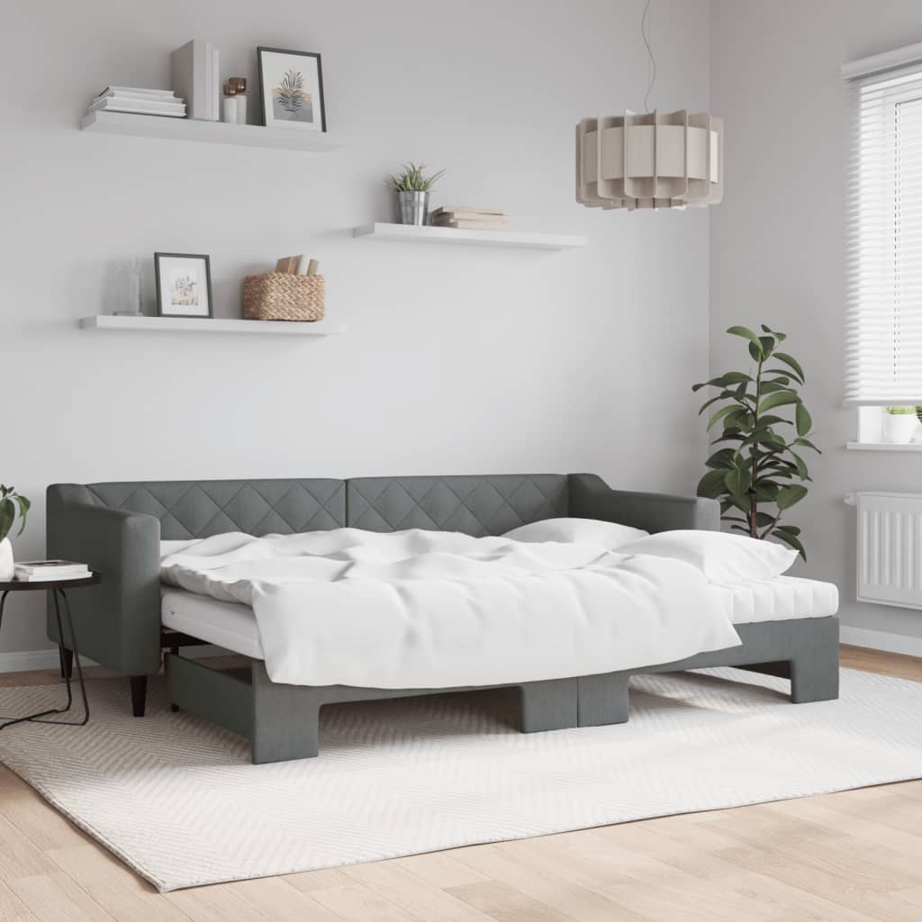 Divano Letto Estraibile Cassetti 90X200Cm Tessuto Grigio Scuro