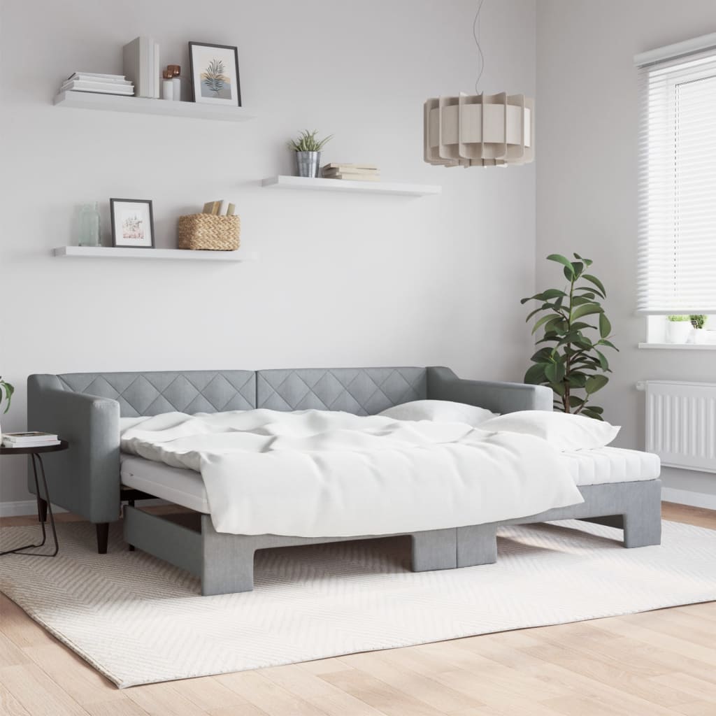 Divano Letto Estraibile Cassetti 80X200Cm Tessuto Grigio Chiaro