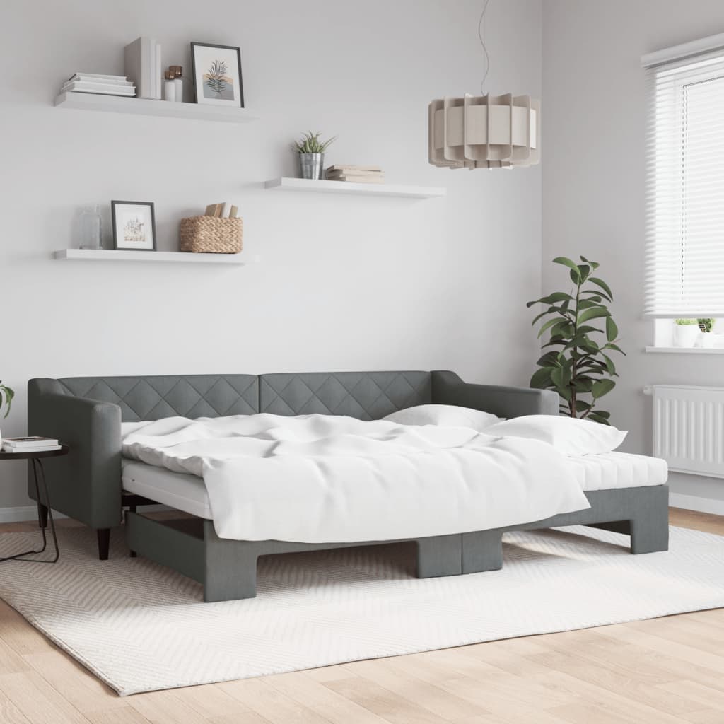 Divano Letto Estraibile Cassetti 90X200Cm Tessuto Grigio Scuro