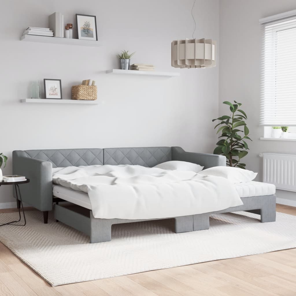 Divano Letto Estraibile Cassetti 80X200Cm Tessuto Grigio Chiaro