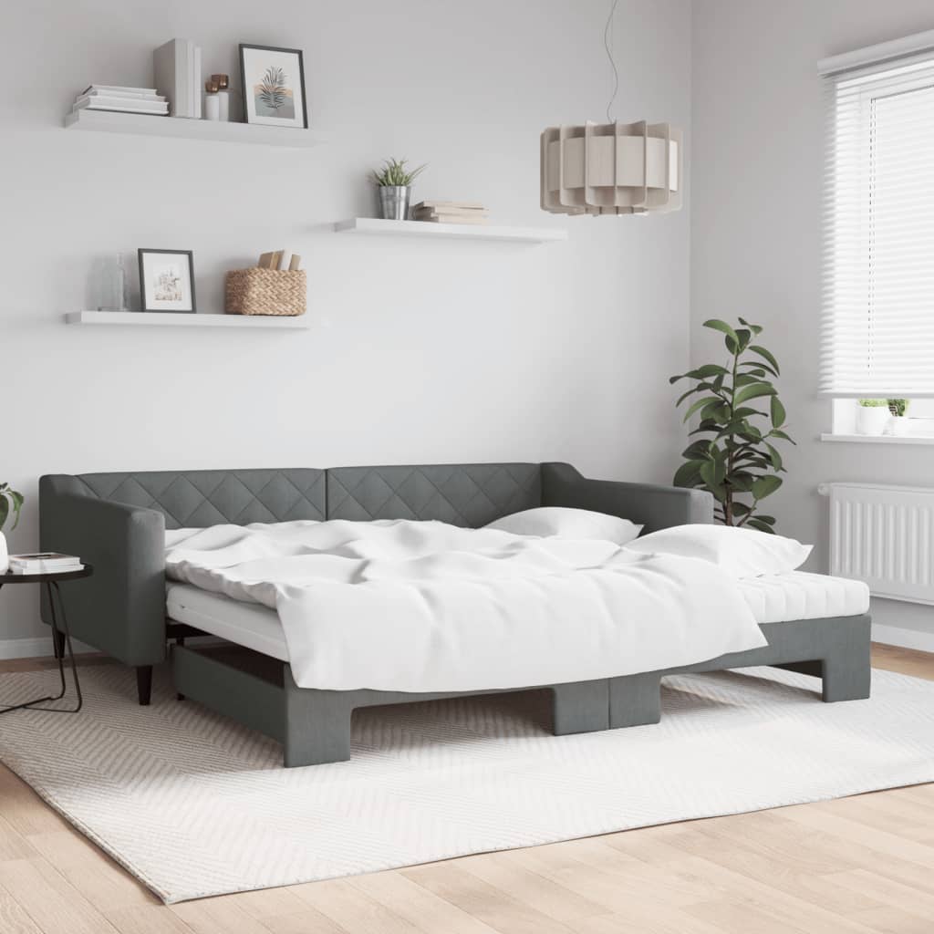 Divano Letto Estraibile Cassetti 90X200Cm Tessuto Grigio Scuro