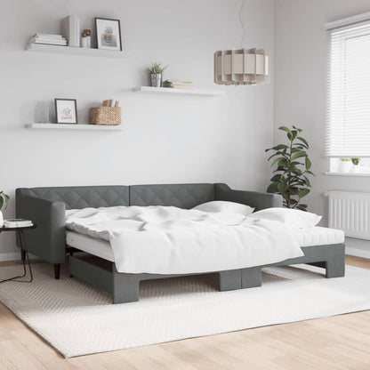 Divano Letto Estraibile Cassetti 90X200Cm Tessuto Grigio Scuro