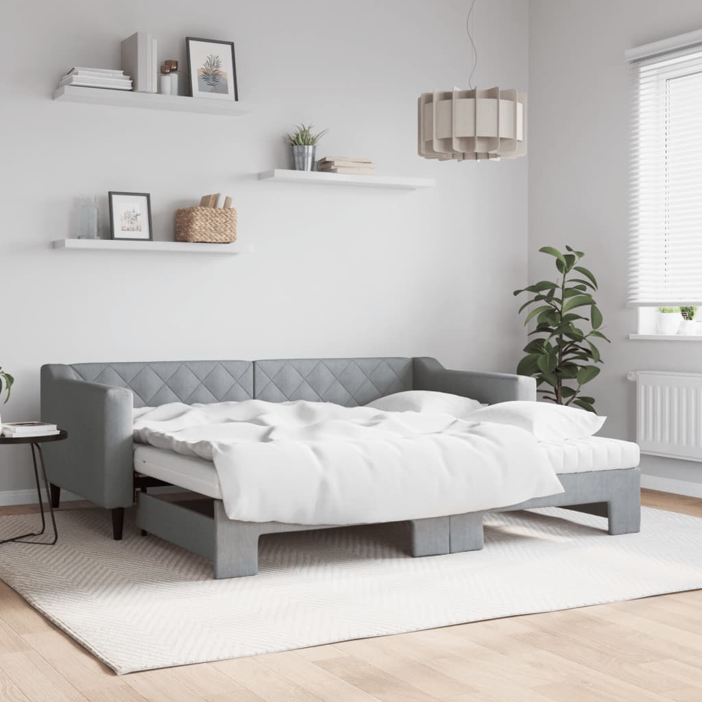 Divano Letto Estraibile Cassetti 80X200Cm Tessuto Grigio Chiaro