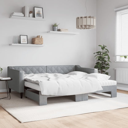 Divano Letto Estraibile Cassetti 80X200Cm Tessuto Grigio Chiaro
