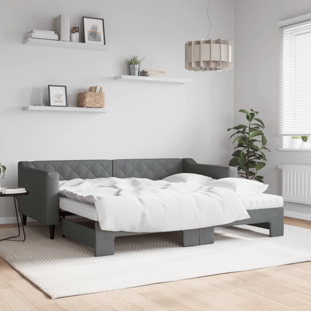 Divano Letto Estraibile Cassetti 90X200Cm Tessuto Grigio Scuro