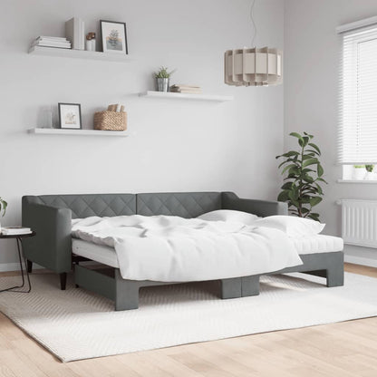 Divano Letto Estraibile Cassetti 90X200Cm Tessuto Grigio Scuro