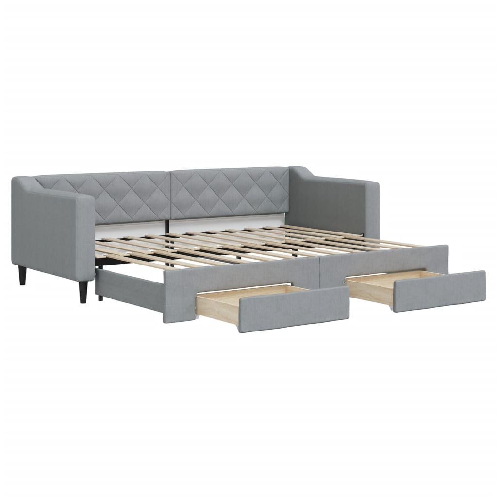 Divano Letto Estraibile Cassetti 80X200Cm Tessuto Grigio Chiaro
