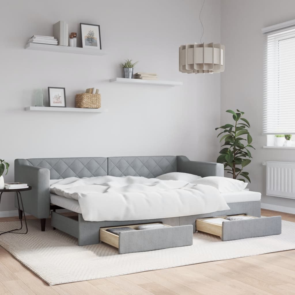 Divano Letto Estraibile Cassetti 80X200Cm Tessuto Grigio Chiaro