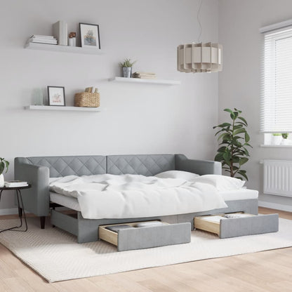 Divano Letto Estraibile Cassetti 80X200Cm Tessuto Grigio Chiaro
