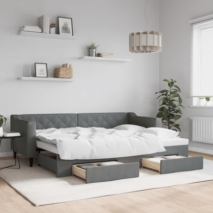 Divano Letto Estraibile Cassetti 90X200Cm Tessuto Grigio Scuro