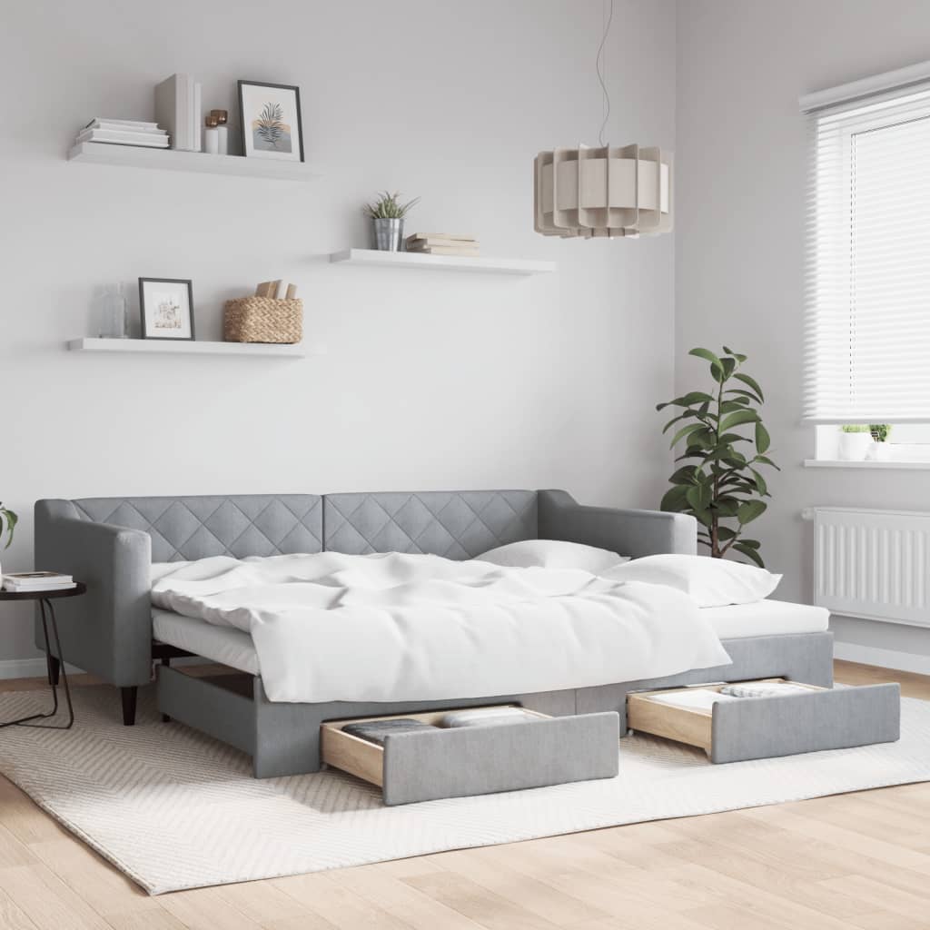 Divano Letto Estraibile Cassetti 80X200Cm Tessuto Grigio Chiaro