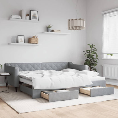 Divano Letto Estraibile Cassetti 80X200Cm Tessuto Grigio Chiaro