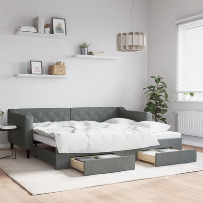 Divano Letto Estraibile Cassetti 90X200Cm Tessuto Grigio Scuro