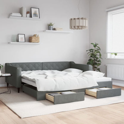 Divano Letto Estraibile Cassetti 90X200Cm Tessuto Grigio Scuro