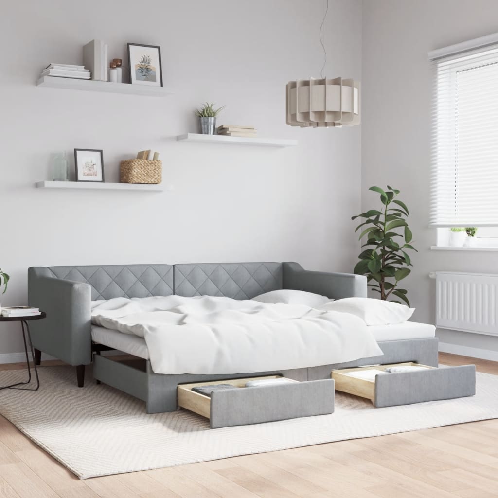 Divano Letto Estraibile Cassetti 80X200Cm Tessuto Grigio Chiaro