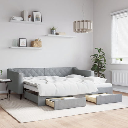 Divano Letto Estraibile Cassetti 80X200Cm Tessuto Grigio Chiaro