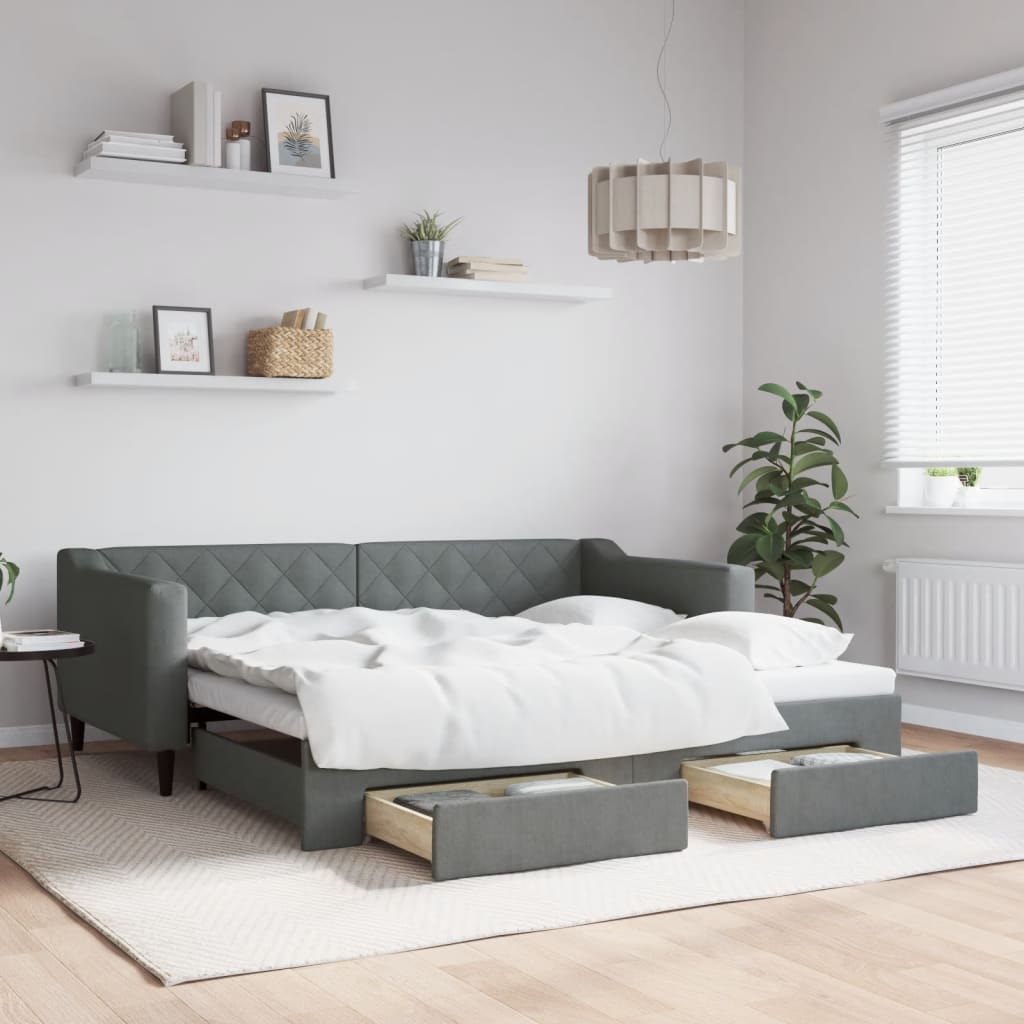 Divano Letto Estraibile Cassetti 90X200Cm Tessuto Grigio Scuro