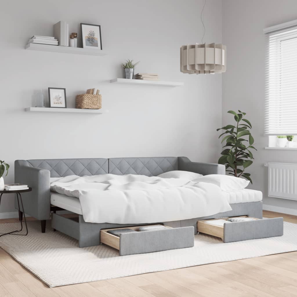 Divano Letto Estraibile Cassetti 80X200Cm Tessuto Grigio Chiaro