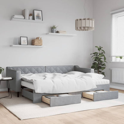 Divano Letto Estraibile Cassetti 80X200Cm Tessuto Grigio Chiaro