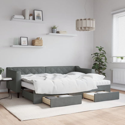 Divano Letto Estraibile Cassetti 90X200Cm Tessuto Grigio Scuro