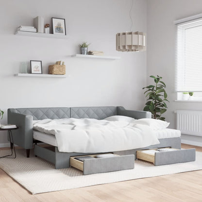 Divano Letto Estraibile Cassetti 80X200Cm Tessuto Grigio Chiaro
