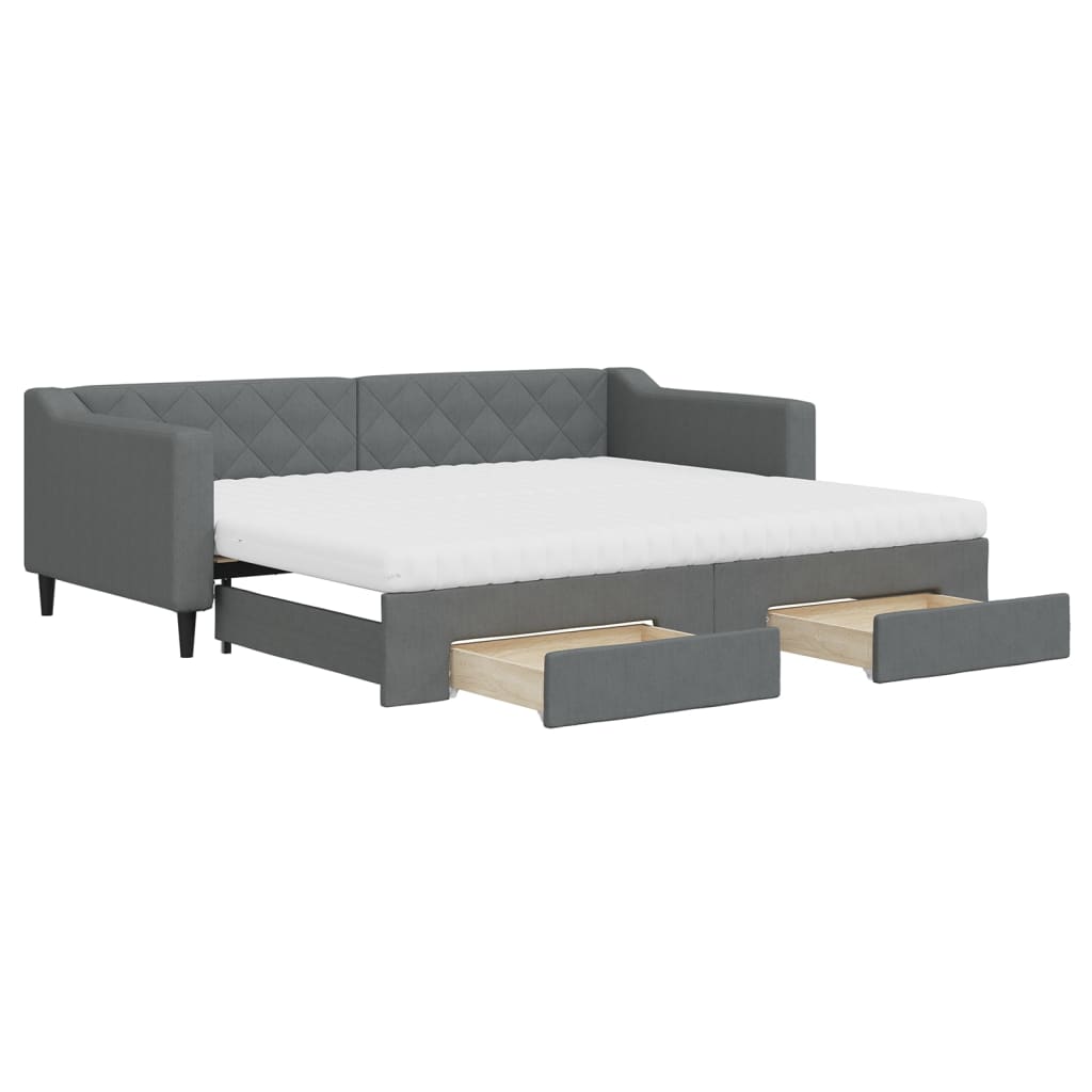 Divano Letto Estraibile Cassetti 90X200Cm Tessuto Grigio Scuro