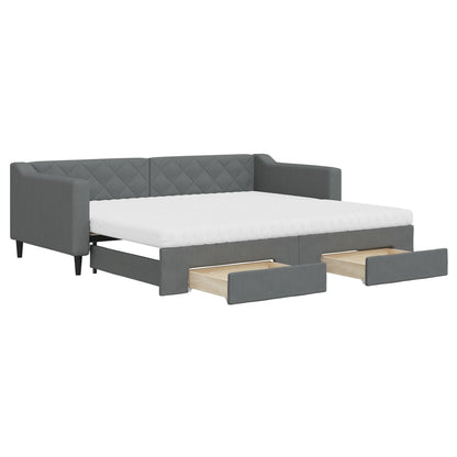 Divano Letto Estraibile Cassetti 90X200Cm Tessuto Grigio Scuro