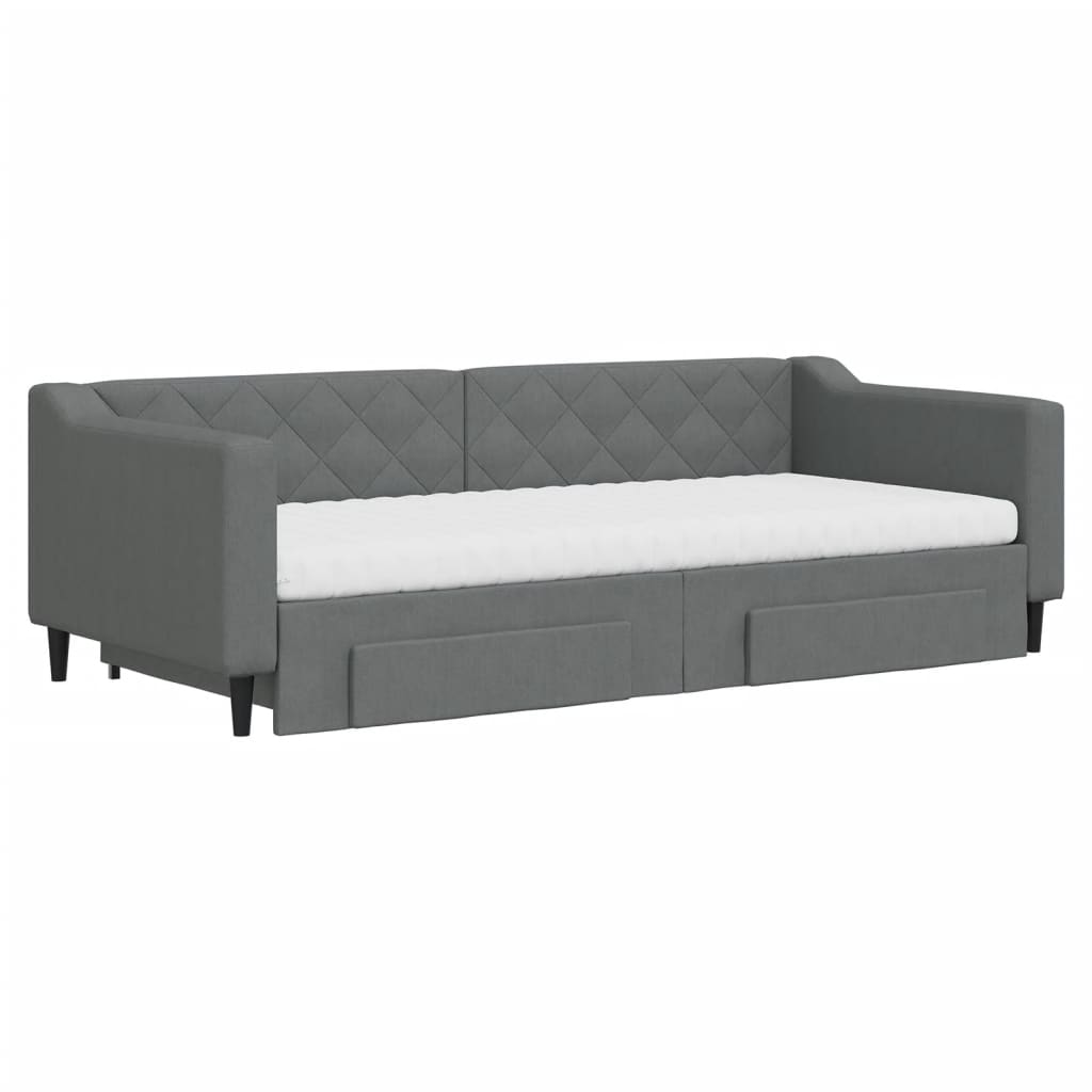 Divano Letto Estraibile Cassetti 90X200Cm Tessuto Grigio Scuro